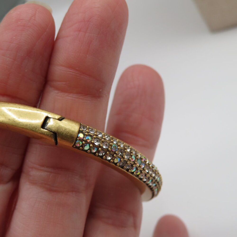 J.Crew Rhinestone Yellow Gold Tone Hinged Bracelet - Picture 6 of 10
